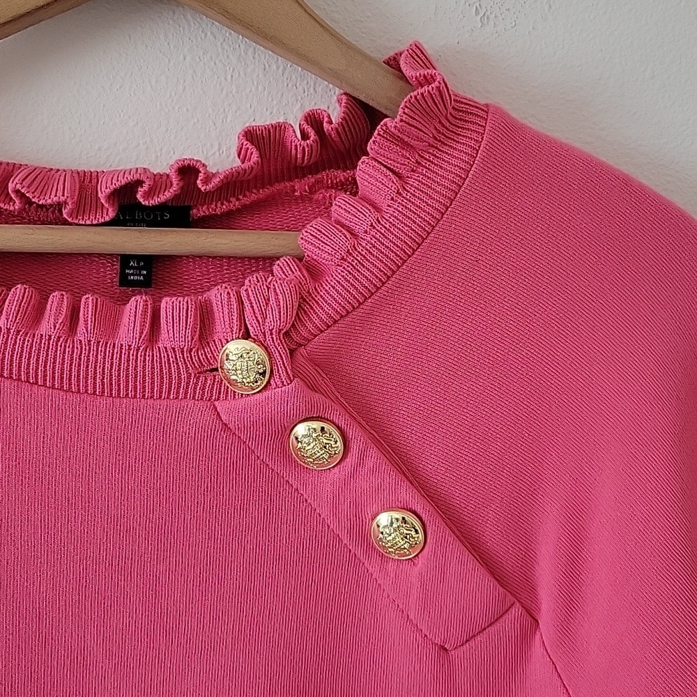 Talbots Pink Ruffle Trim Crewneck Sweatshirt Size XLP - Picture 3 of 8